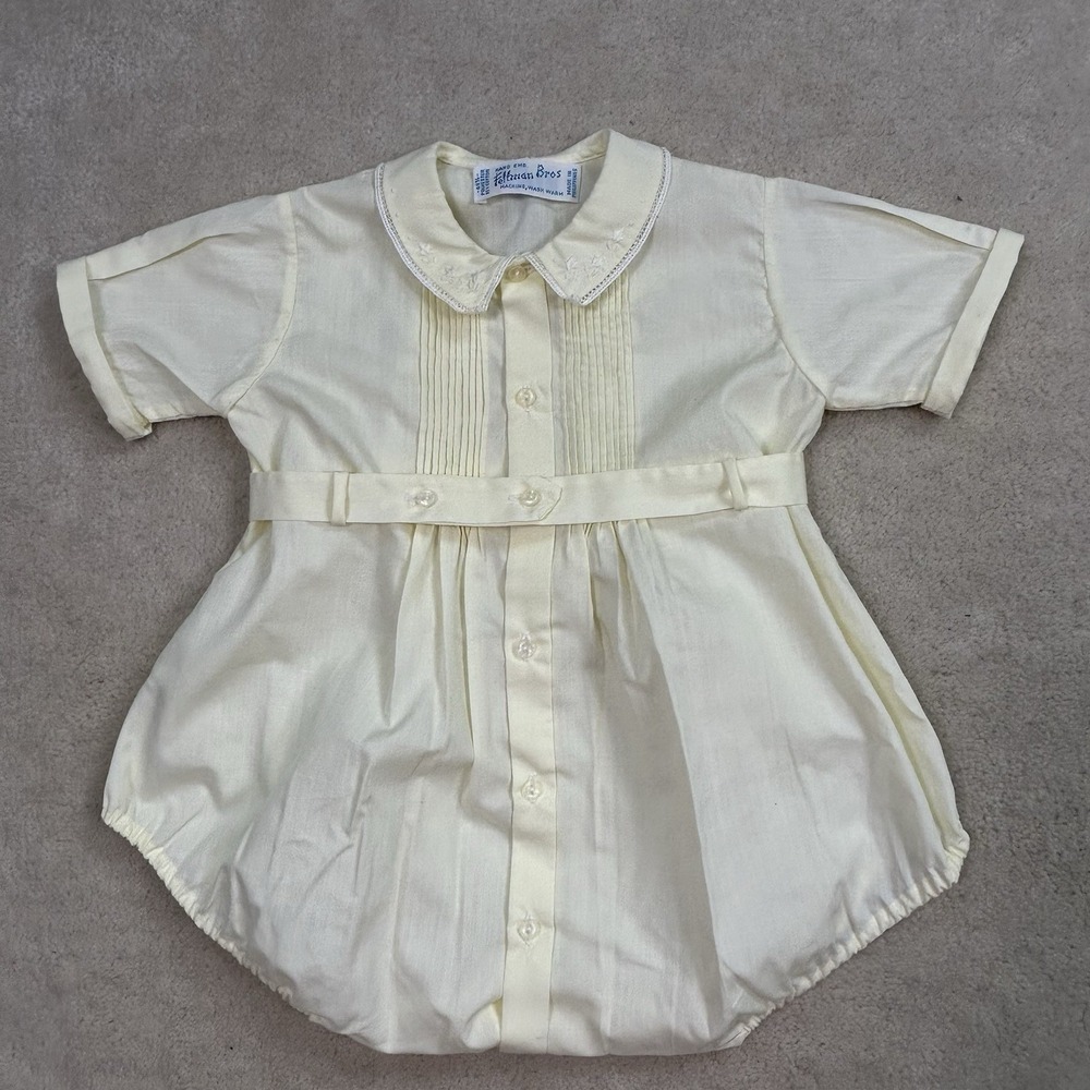 Vintage Feltman Brothers Baby Boys 9 Months Embroidered Bubble Romper Yellow